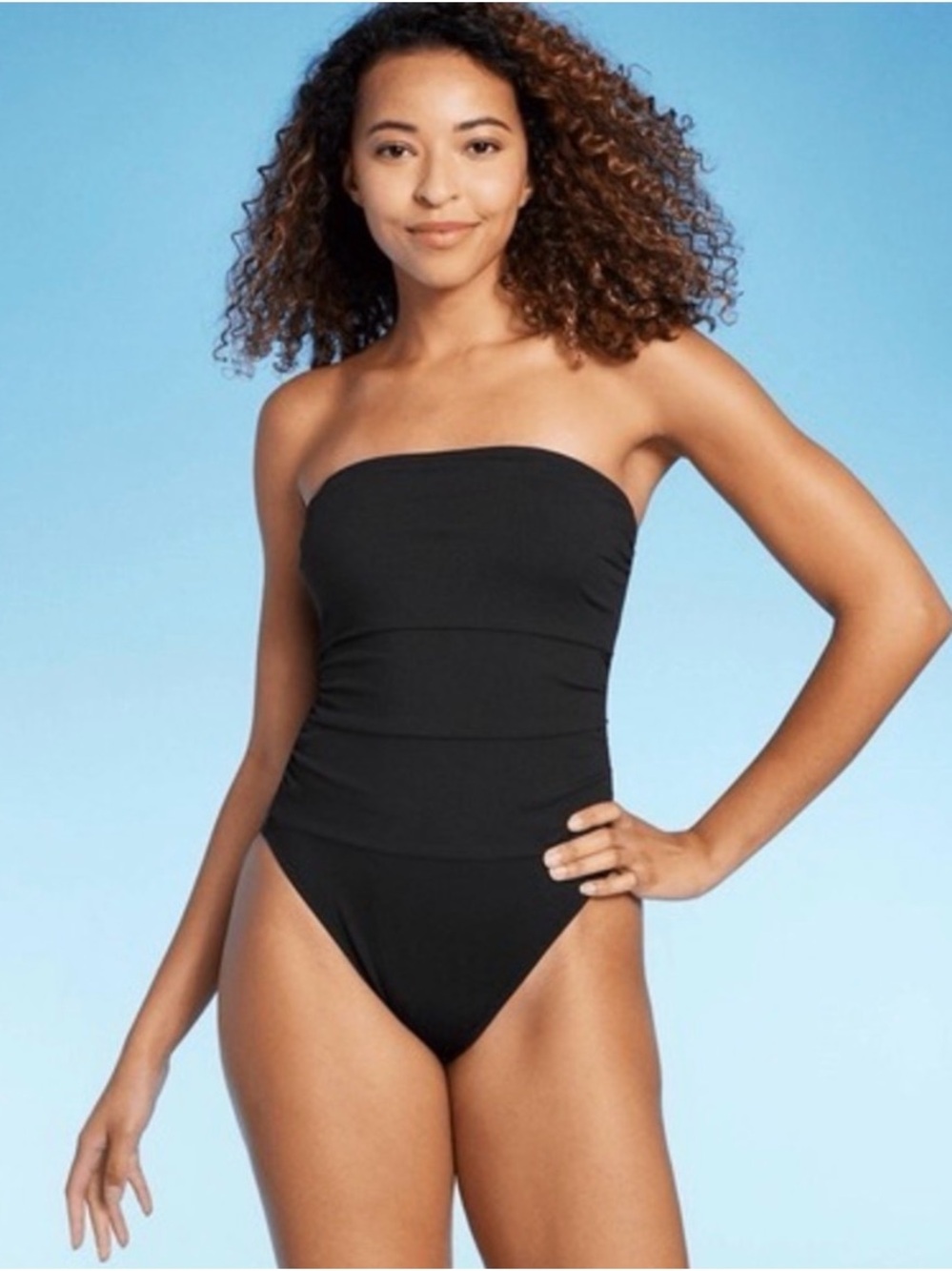 Shade & Shore Black Strapless Bandeau One-Piece Swimsuit